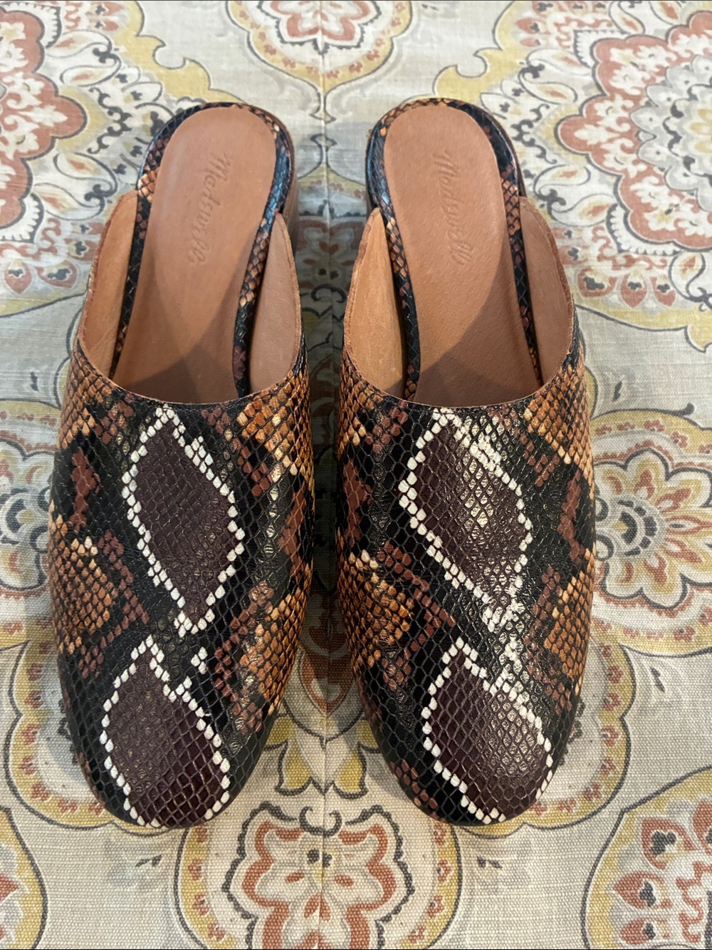 Madewell Brown & Black Snake-Print Leather Mules